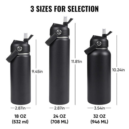 Fijinhom 24oz Insulated Stainless Steel Water Bottle, Wide Mouth Double Wall Vacuum, Silicone Straw, Sweat & Leak Proof, BPA Free Insulated Water Flask for Travel, Keep Cold 24h Hot 12h, Black