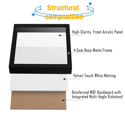 10x10 Shadow Box Frame Black, Deep Display Case for Memorabilia Coins & Photos with Crystal Clear Acrylic Front Wall Mount or Tabletop Includes Hanging Hardware & Double Sided Tape (2 Pack Black)