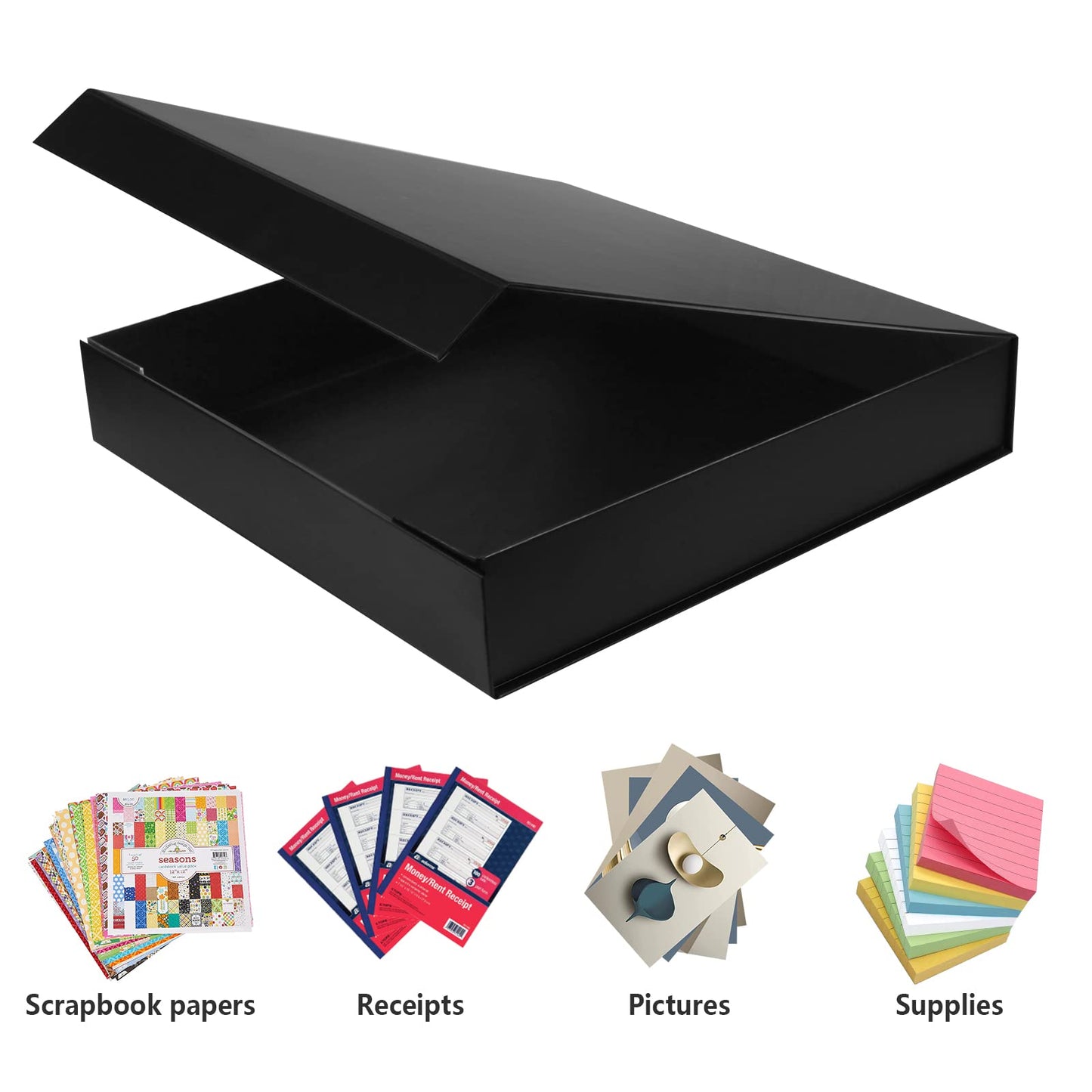 Harhana 12x12 Scrapbook Storage Box for Scrapbooks, Papers and Supplies, Odor Free, Solid Black, 4 Pack