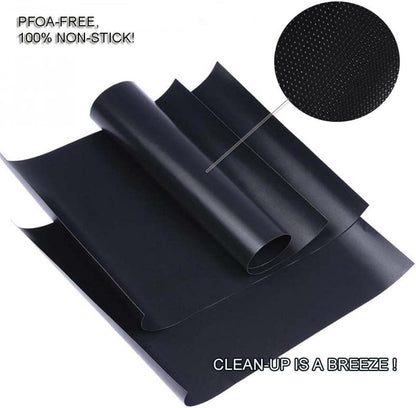 Renook Grill Mat Set of 6 | 100% Non-Stick Reusable Mats for Gas, Charcoal & Electric Grills - Easy to Clean, 15.75 x 13-Inch, Black