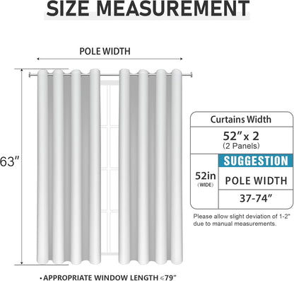 BUHUA Blackout Curtains for Bedroom, 63 Inch Length Thermal Insulated Grommet Top Curtains, 2 Panels, Dark Grey