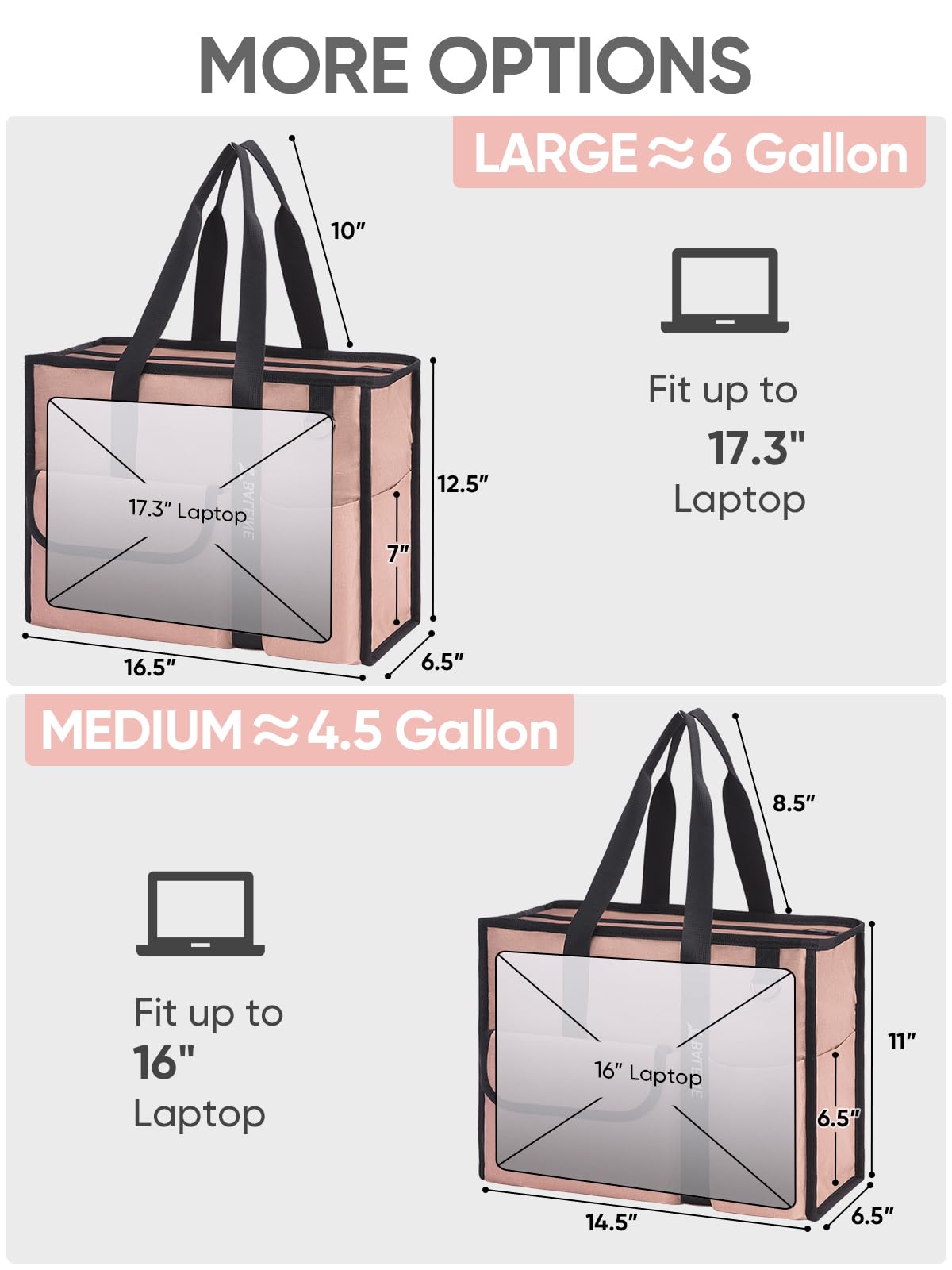 BALEINE Large Utility Tote Bag with Reinforced Bottom, Multi-Pockets and Top Zipper Closure, Perfect for Teachers, Nurses, Travel, Work - Water-Resistant (Medium, Pink)