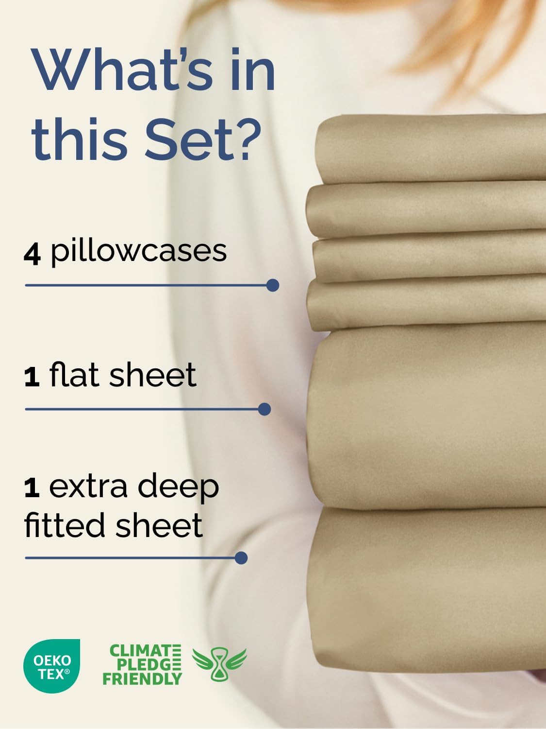 Skiennix Extra Deep Queen Sheet Set | 6-Piece Breathable Cooling Bedding - Soft, Wrinkle-Free - Beige
