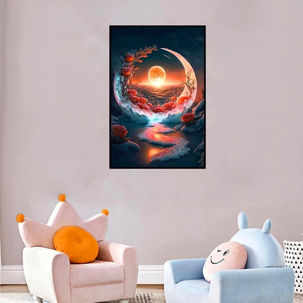 Pimio 5D DIY Diamond Art Painting Kits,Round Full Drill Seaside Sunset Diamond Art Kits for Adults Beginner, Perfect for Home Wall Decor and Gift(12x16inch)