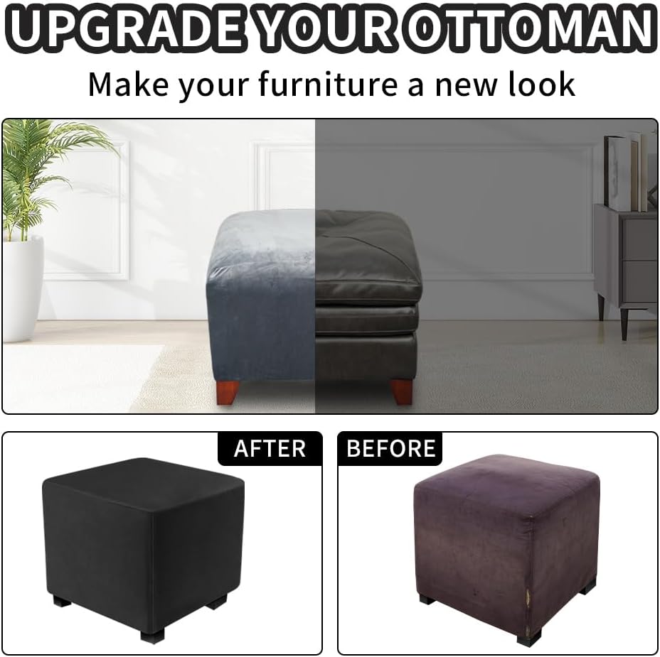 S/Length&Width:13-18"/Height:15-18",Black) Ottoman Covers Slipcover Square Ottoman Covers Protector for Footrest Foot