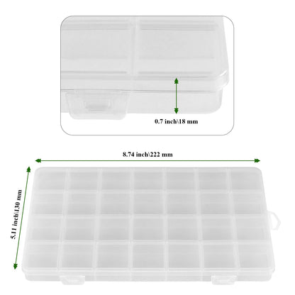 MAHIONG 20PCS 28 Grids Clear Plastic Organizer Box with Fixed Dividers for Beads, Fishing Tackles & Small Parts Storage (7.9x6.2x1.2in)