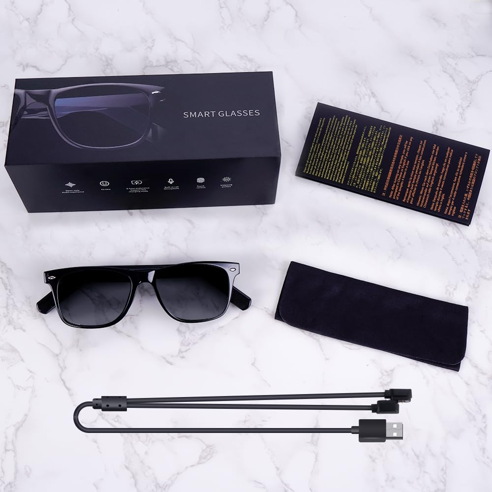 Smart Sunglasses Glasses for Men Women with AAC Speaker Open Ear Music Touch Buttons Remote Photo Voice Assistant Hand-free Calling, Unisex Audio Intelligent Bluetooth 5.0, Great Gift for Friends