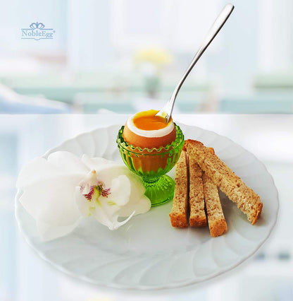 NobleEgg Antique Style Egg Cups for Soft Boiled Eggs | Set of 4 | Egg Timer Pro | 18/8 Egg Spoons | Egg Topper | Premium Gift/Storage Box