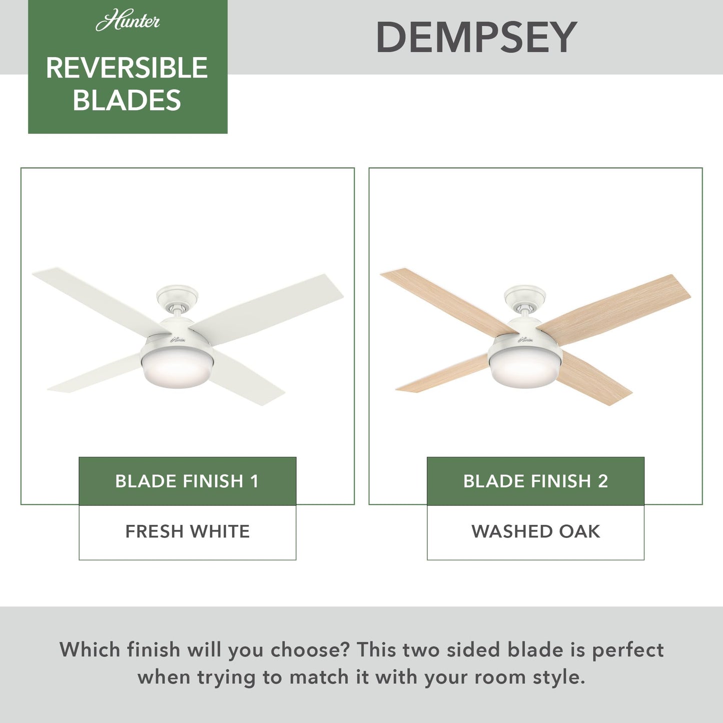 Hunter 52 inch Indoor Ceiling Fan No Light with Remote Control - White Modern Ceiling Fan without Light, Low Profile Mount, 4 Blades, For Bedroom, Living Room, or Kitchen - Dempsey 59248, Fresh White
