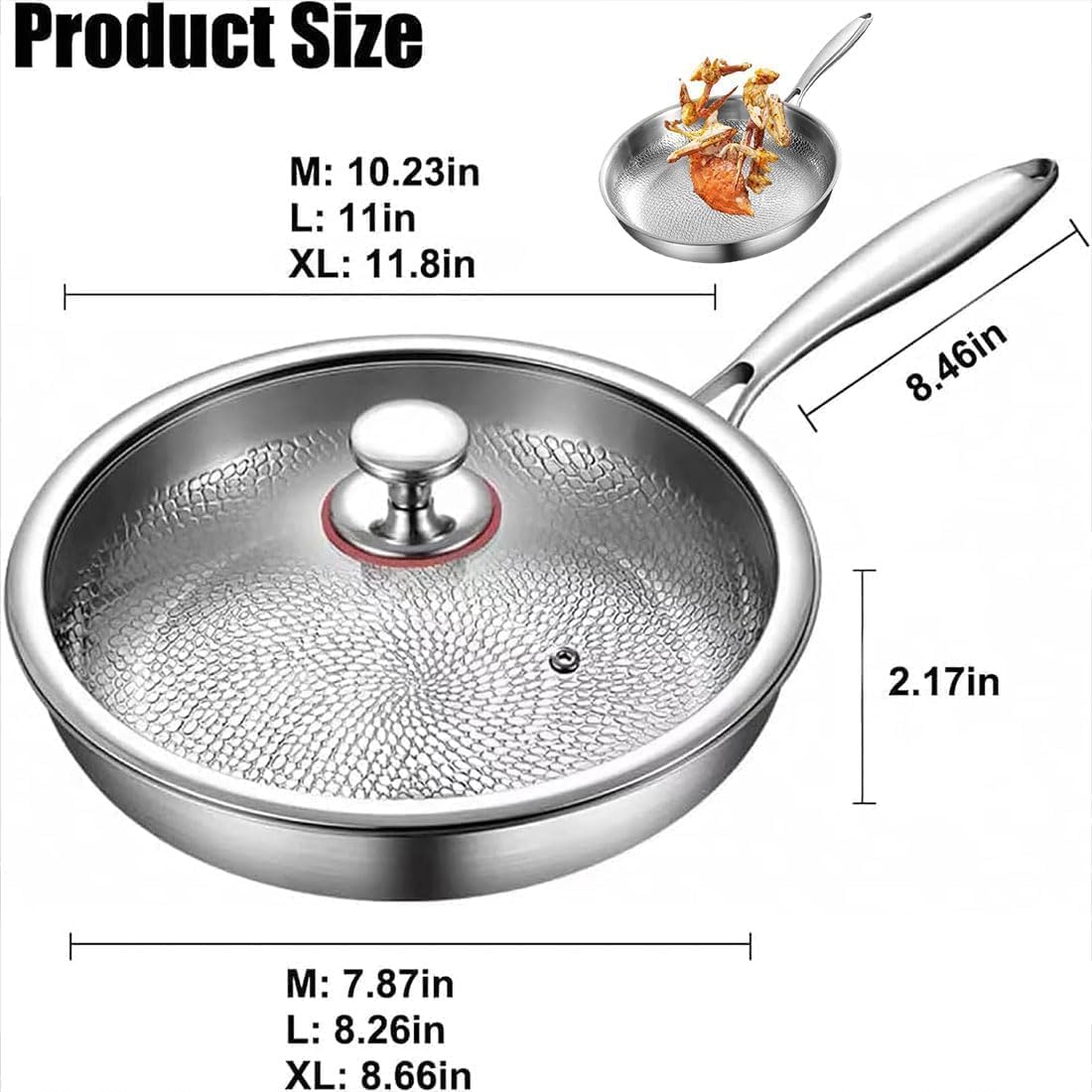 Upgraded Siraats Titanium Hammered Pan, Pot with Lid 10/11/12in Non Stick Titanium Skillet, Scratch-Resistant Multifunctional Durable Safety Frying Pan, Compatible with All Cooktops(L:11in/28cm)
