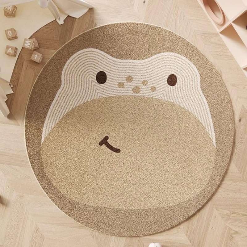 Poowe Rug,47.2" Cute Animals Kids Room Round Washable Area Rugs Nursery Rug for Baby Boys Girls Play Mat Floor Carpet