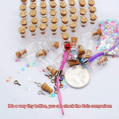 Qixivcom 120 Pcs 0.5ml Mini Cork Bottles Vials Clear Small Glass Bottles Tiny Jars with Corks Miniature Glass Bottle Charm Kit Gifts DIY Decoration Wishing Bottles Eye Screws for Pendant Arts Crafts Wedding Party Favors