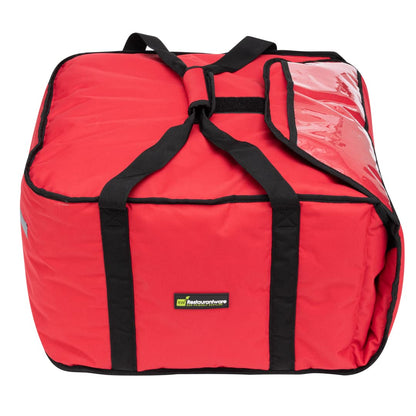 Restaurantware-Delivery Tek 17.5 x 20 x 7.5 Inch Insulated Pizza Bag, 1 Durable Delivery Bag - Holds (3) 18" or (4) 16" Pizza Boxes, Machine Washable, Red Polyester, Extra-Large Flap