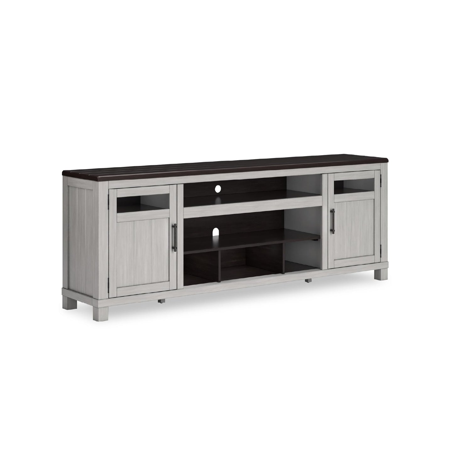 Signature Design by Ashley Darborn Farmhouse 88" TV Stand for TVs up to 101" with Adjustable Shelves, Cabinets, Cord Openings and Fireplace Option, Light Gray & Dark Brown