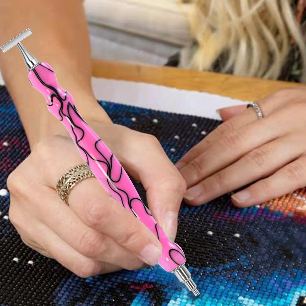 Praise V Do Thin Version Stainless Steel Diamond Painting Art Drilling Pen Kit with Screw Silver Metal Tips Nib Placer Roller Tool Accessories, Ergonomic Diamond Art Pen for 5D Diamond Paint Bead Dot