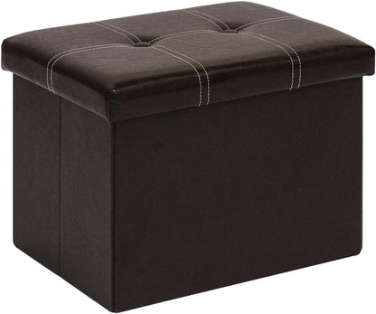 16.5"x12.6"x12.6" B FSOBEIIALEO Folding Storage Ottoman Cube, Faux Leather Footrest Seat Coffee Table, Brown