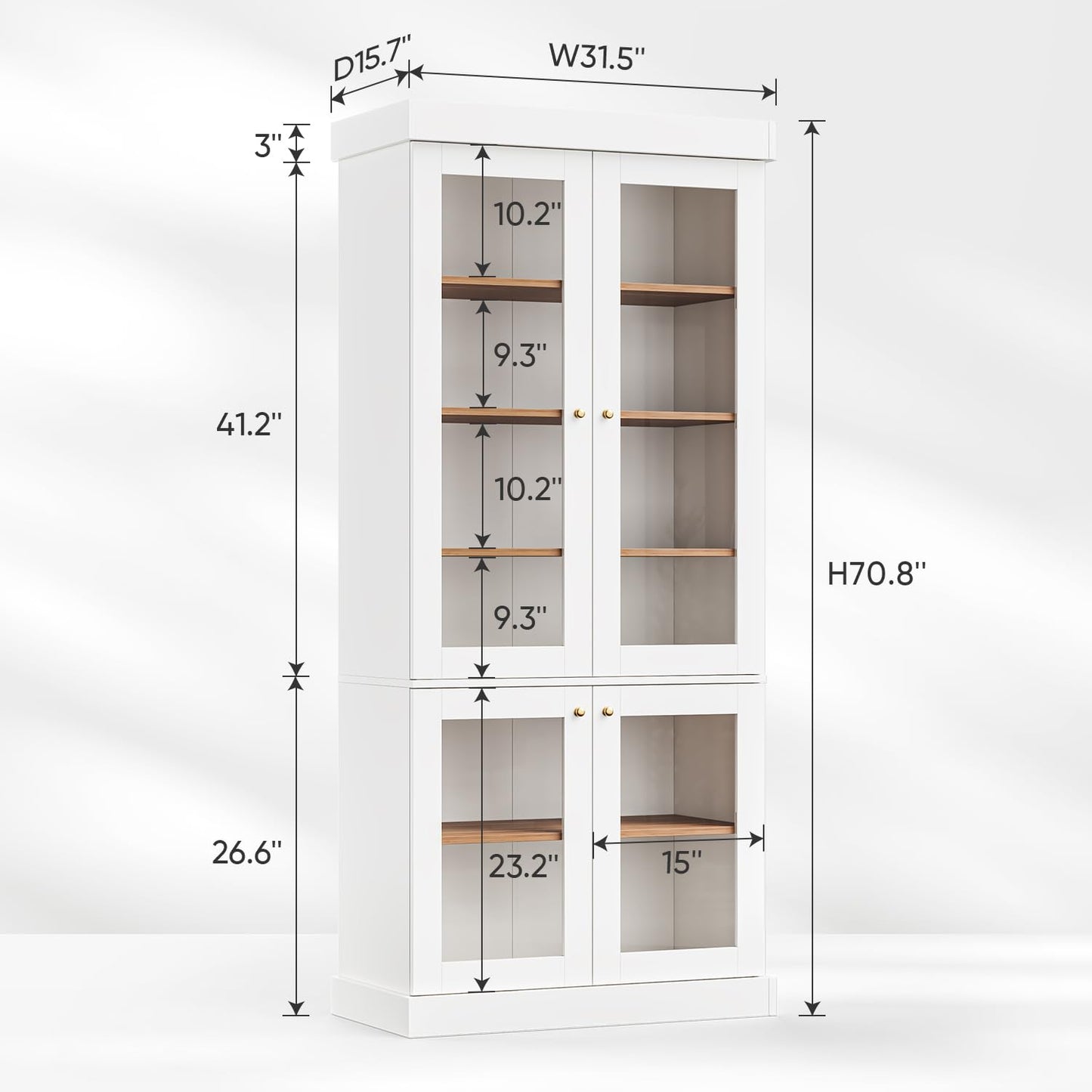 ivaniti 70.8" Bookshelf with Glass Doors, Farmhouse Modular Bookcase with 6-Tier Adjustable Shelves, Large Storage Cabinet for Living Room & Home Office, Set of 3, White