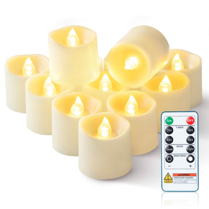 Homemory 400+ Hour Timer Remote Control Flameless Votive Candles, Battery Operated LED Tea Lights in Warm White for Outdoor, Table, Halloween, Christmas-Ivory Base