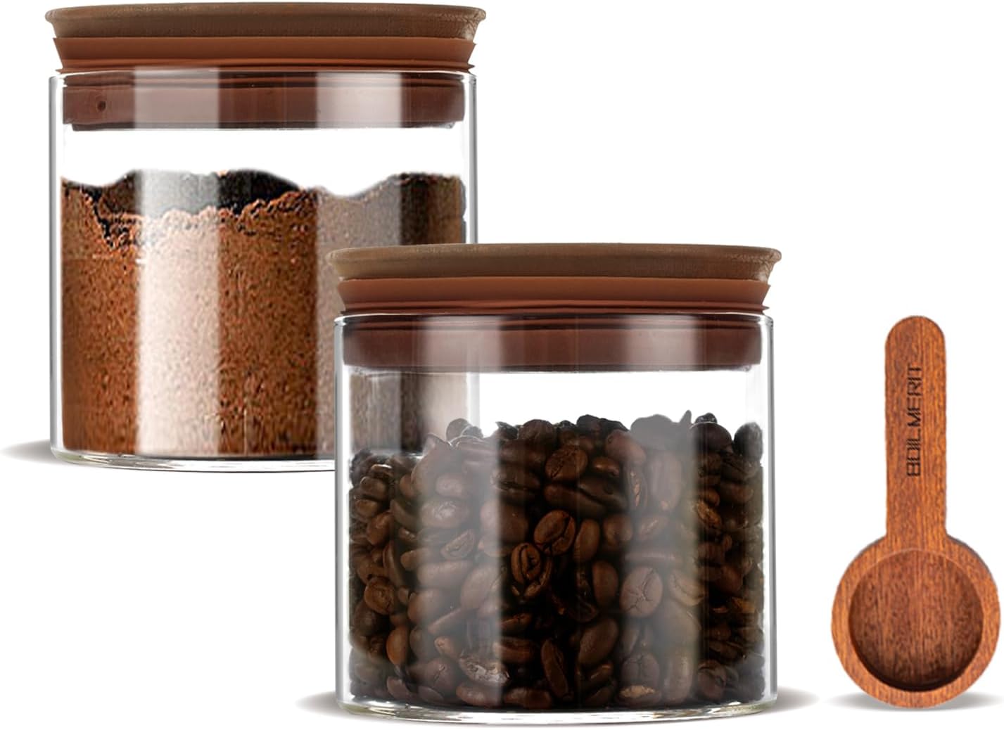 17 oz Sets 2 Coffee Canister with Scoop and Wooden Lids, Airtight Glass Coffee Beans Storage Container of for Ground