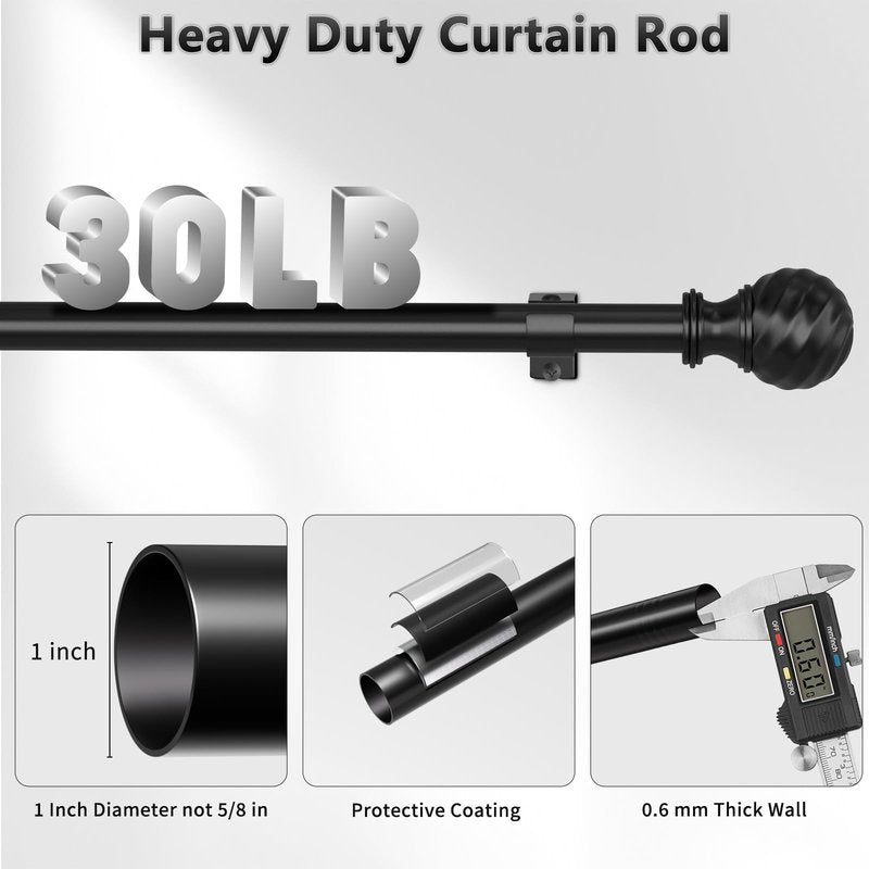 Curtain Rod for Sliding Glass Door, 34-93 Inch Adjustable 1 Inch Heavy Duty Drapery Rod, Window Treatment Rod for Bedroom, Living Room and Indoor Outdoor Use, Matte Black