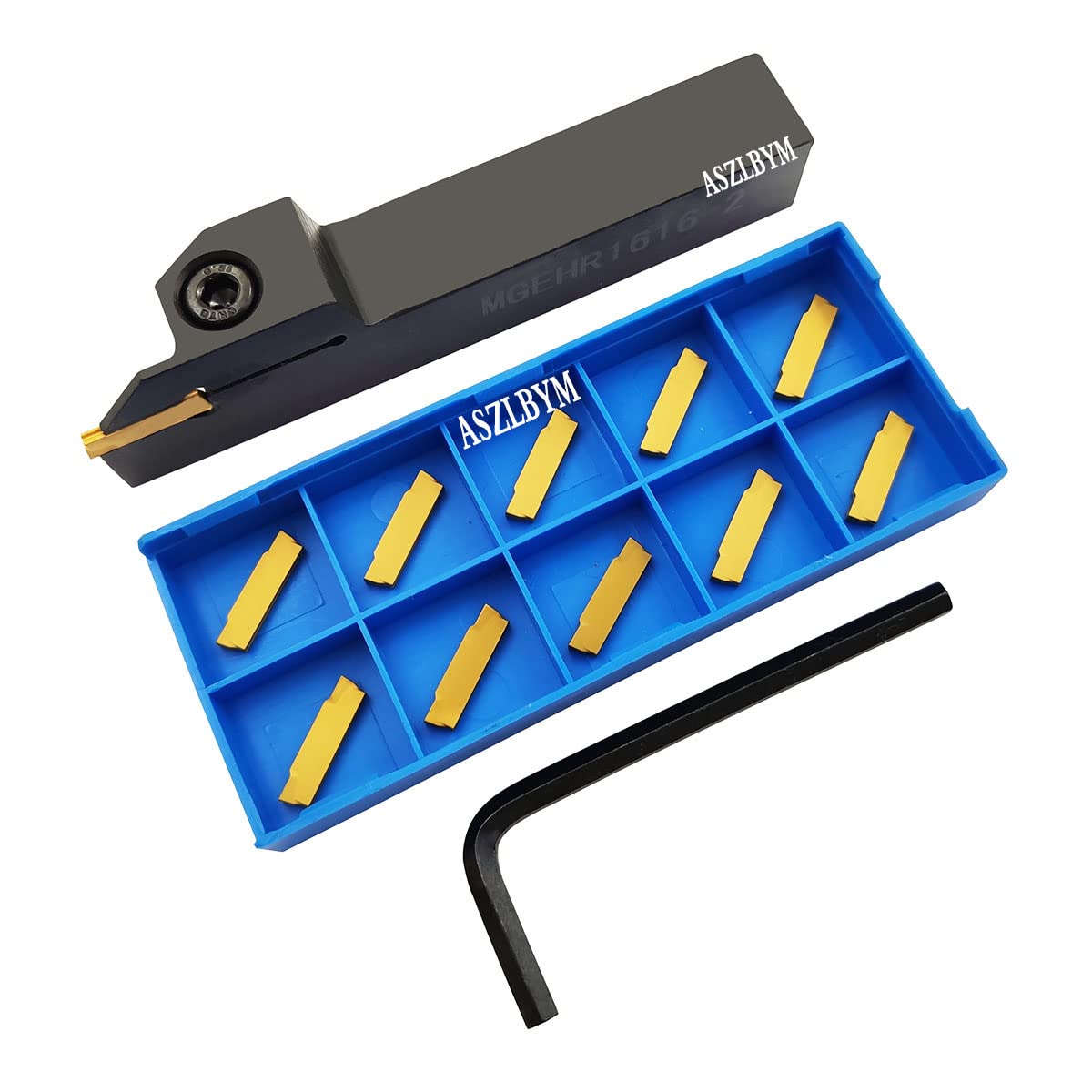 ASZLBYM Lathe Grooving Tool Holder Grooving Cut-Off Tool Holder MGEHR1616-2 With 11pcs MGMN200-G Indexable Carbide Grooving Inserts