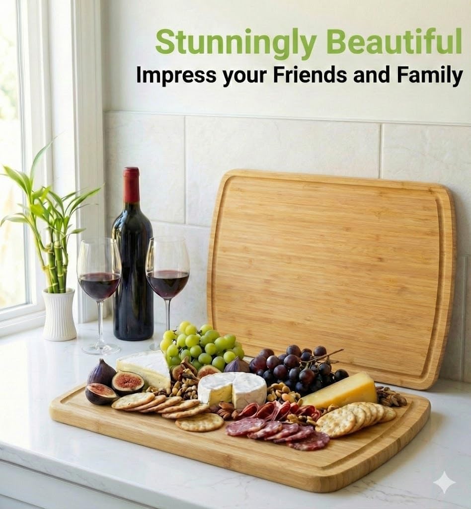 18 Inch GREENER CHEF Extra Large Bamboo Cutting Board with Lifetime Replacements - Organic Wooden Butcher Block, XL