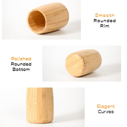 ABBI NIMO Natural Bamboo Toothbrush Holder 2 Pack, Simple Minimal Cylindrical Tumbler for Bathroom Countertop, Unbreakable Makeup Brush or Pen Organizer, Desktop Accessory