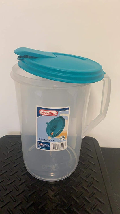 Sterilite 0488 One-Gallon Round Pitcher - Clear Base with Blue-Atoll Lid