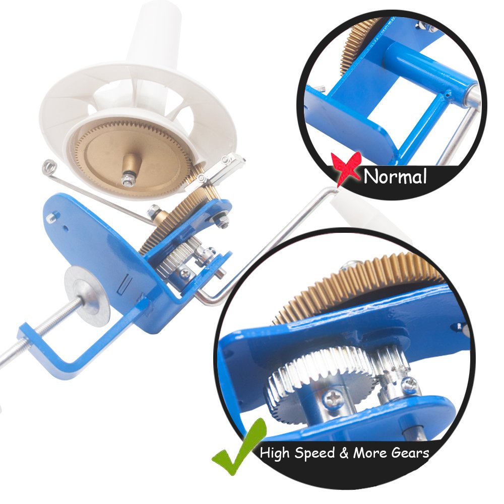 LAMXD Large Capacity Yarn Winder - 10-Ounce, Jumbo Metal Yarn Ball Winder with Thread Cutter Scissors, Blue and White