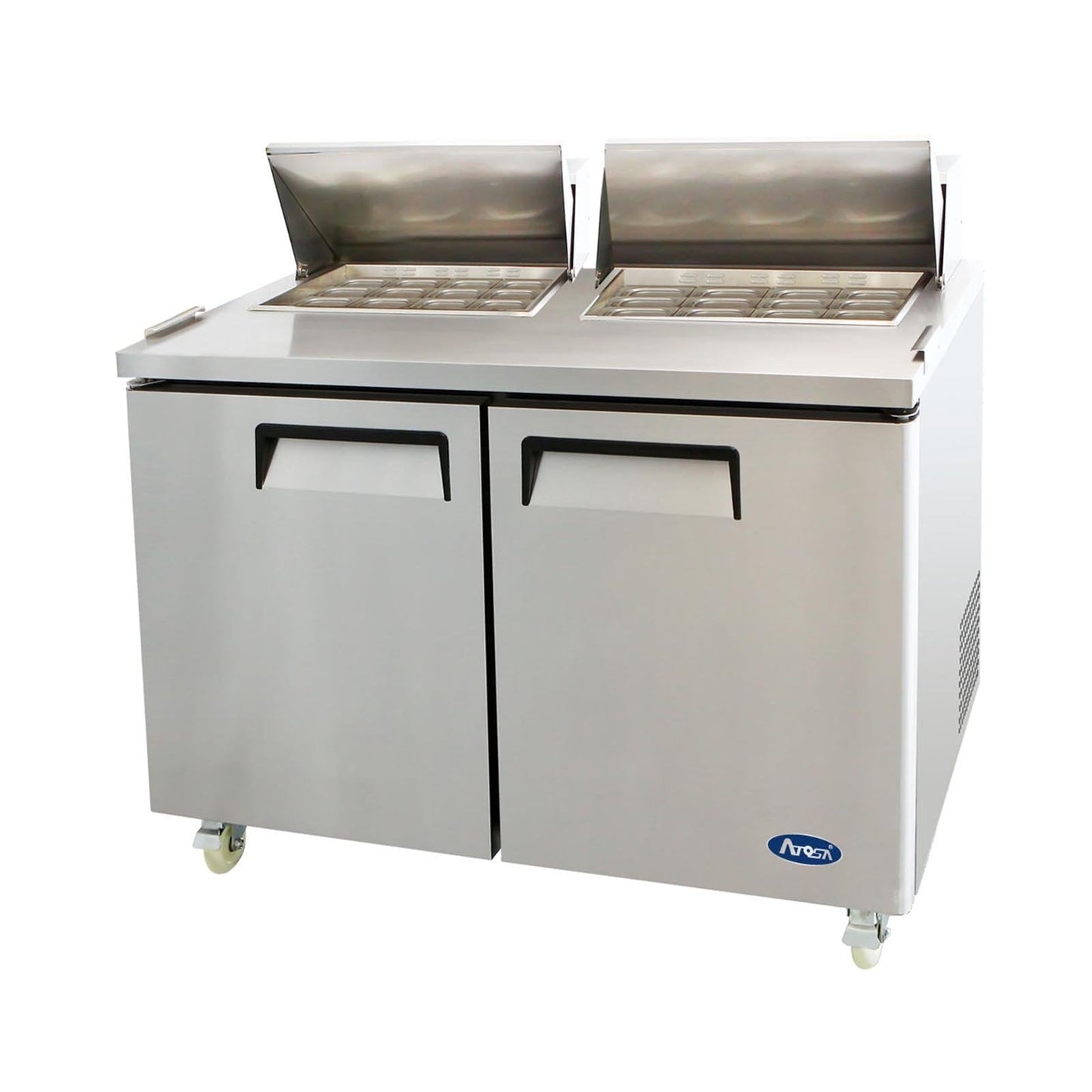Atosa MSF8307GR 60" Mega-Top Sandwich Salad Prep Table Refrigerator for Restaurant Deli Cafeteria | 24 (1/6 Size) Pans, 17.2 Cu Ft Capacity, 9-1/4" Cutting Board, 2-Section | Stainless Steel, 115V