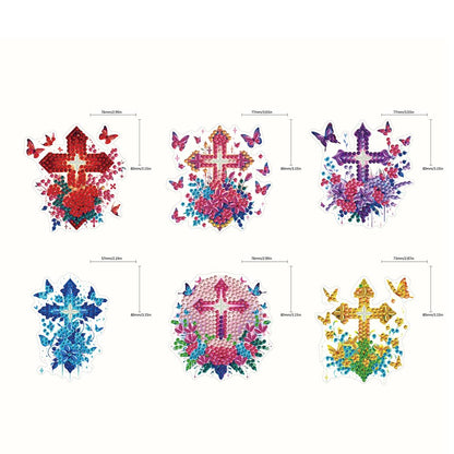 POETRYDRAW 6Pcs Diamond Painting Keychains Double Sided 5D Cross Flower Diamond Art Kit Full Drill DIY Diamond Art Keychain Gem Art Diamond Painting Kits for Adults