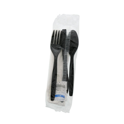 6 Piece Kit Black Medium Plus Weight Fork-Teaspoon-Knife-12" x 13" Napkin-S&P