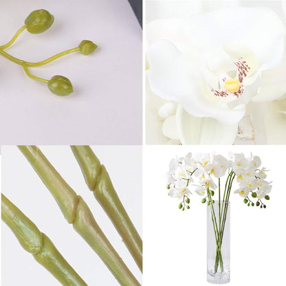 FagusHome 32" Artificial Phalaenopsis Flowers, 6 Pcs with 4 Bundles Leaves for Home Décor