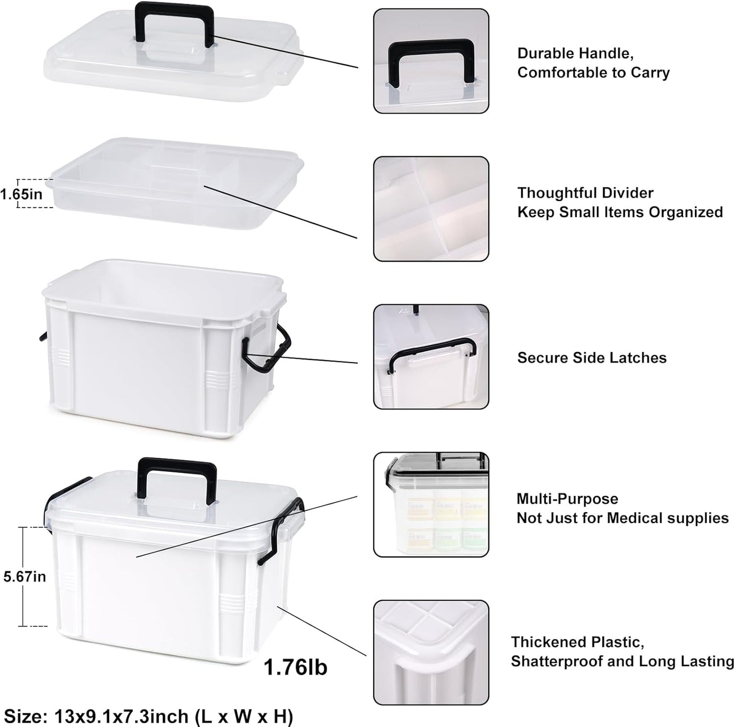 15qt HEY FOLY White Medicine Organizer Storage Box with Tray, Plastic First Aid Box Empty, Thickened Medicine Container