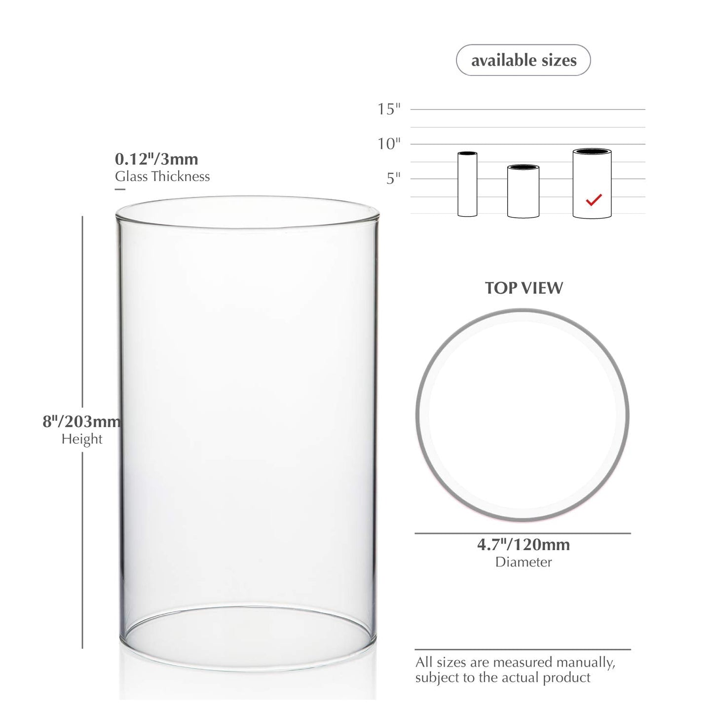 WGVI Clear Hurricane Candleholder,Glass Chimney for Candle Open Ended, Chimney Tube of Sizes in Various for Choice, 4.7" Wide x 8" Tall
