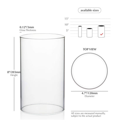 WGVI Clear Hurricane Candleholder,Glass Chimney for Candle Open Ended, Chimney Tube of Sizes in Various for Choice, 4.7" Wide x 8" Tall