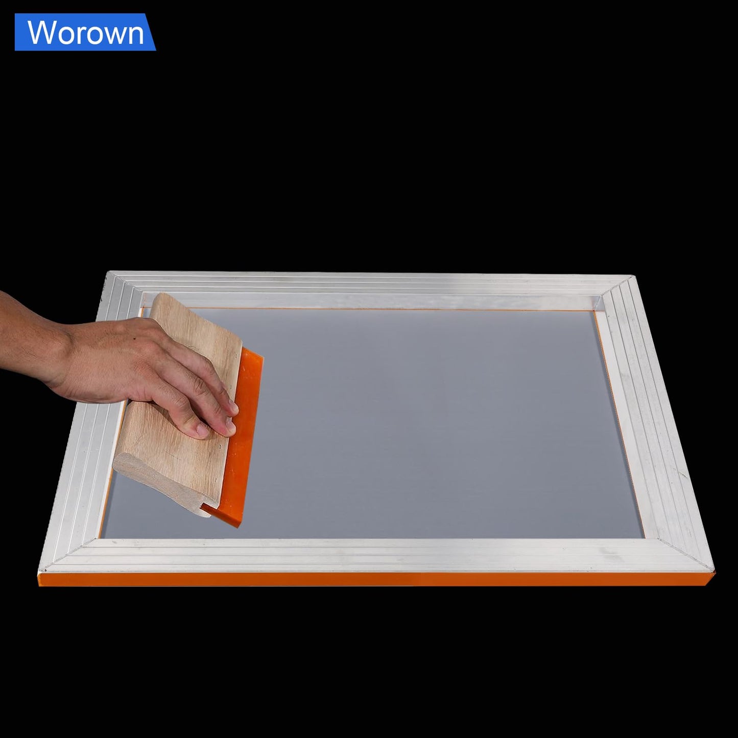 Worown 10 X 14 Inch Aluminum Silk Screen Printing Frame with 110 White Mesh, and Including 4 x 10 Inch Wooden Screen Printing Squeegee