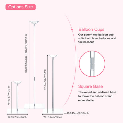 TEKXYZ Clear Acrylic Balloon Stands for Table, Adjustable Height 15.75 Inch, 23.6 Inch, 31.5 Inch Reusable Balloon centerpieces for Tables, for Wedding, Birthdays Table& Floor Decor (Set of 10)