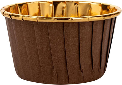 Restaurantware Panificio Baking Cups - 50 Greaseproof Foil Cups, Oven-Ready Brown Muffin Liners