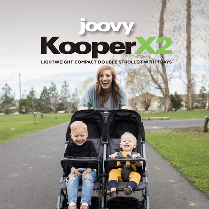 Joovy Kooper X2 Double Stroller, Lightweight Travel Stroller, Compact Fold with Tray, Black