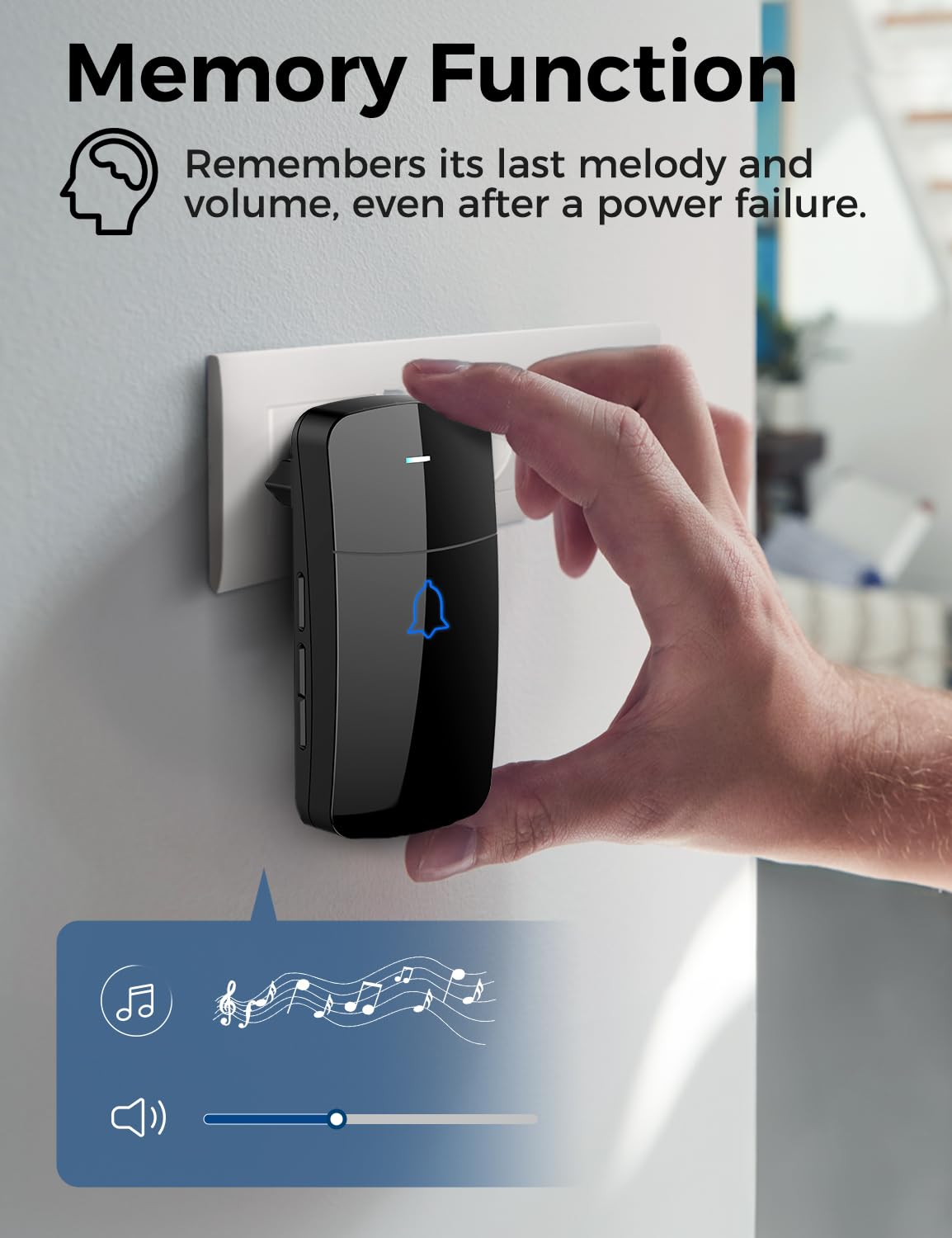 AVANTEK Wireless Doorbell D-3C, 1300 ft Long Range Door Chime Kit, 52 Melodies, Up to 115dB Volume and LED Flash with 2 Plug-In Receivers & 1 Push Button, Black