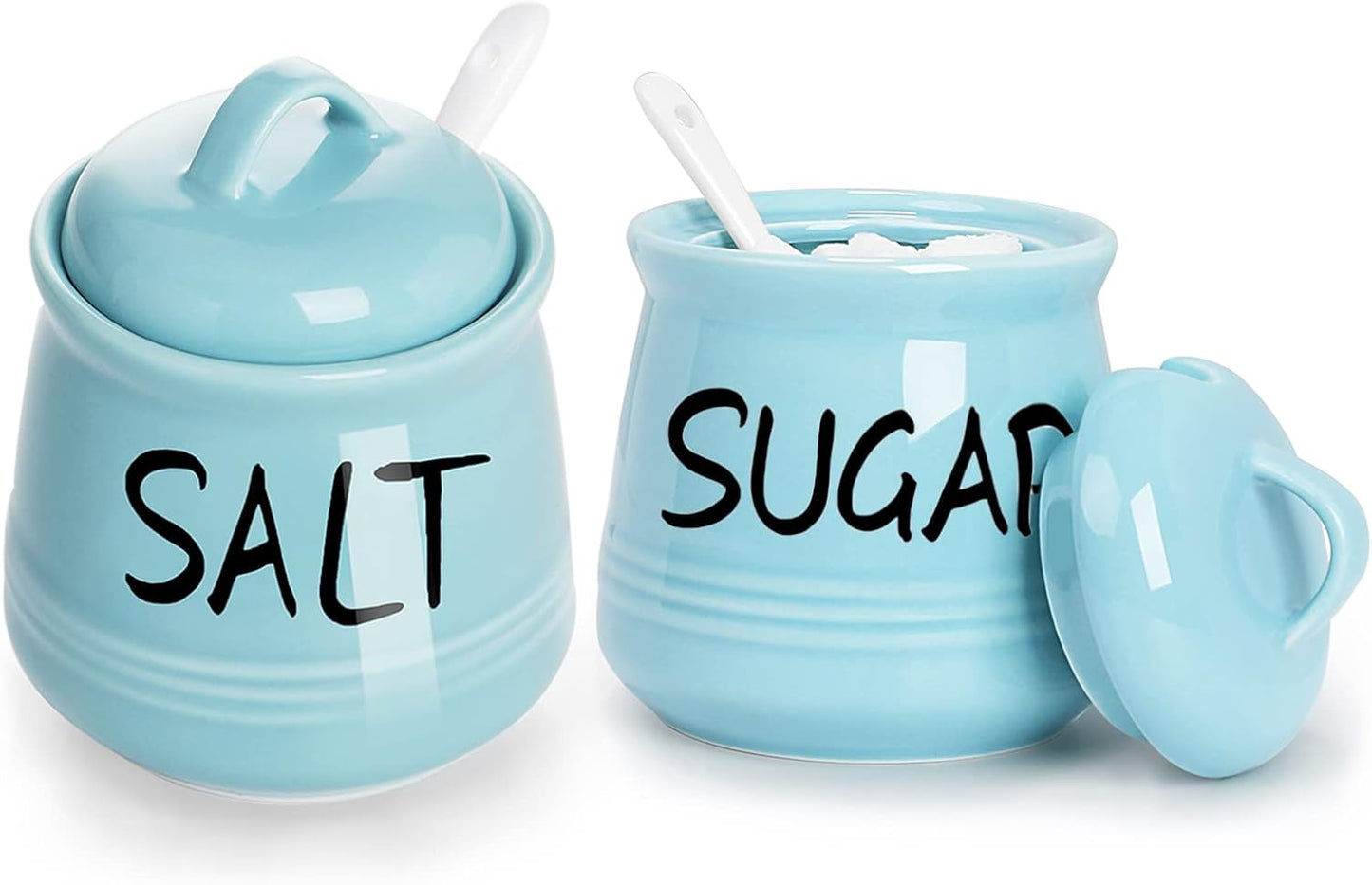 '-12 oz Set, Counter, Salt and Sugar Bowls with Lid and Spoon Ceramic Salt and Sugar Cellar Salt and Sugar Containers