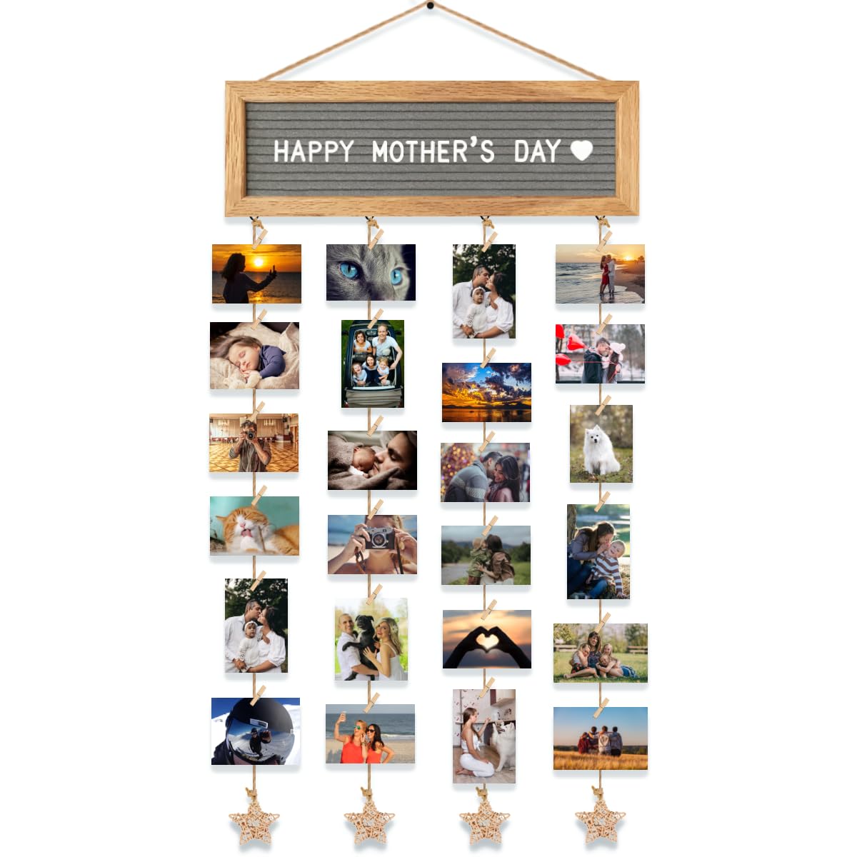 CJIAWYS Picture Frames Collage Wall Decor Hanging Photo Display Frame Felt Letter Board with 340 Letters and 30 Clips, Unique DIY Collage Picture Frames for Dorm Room Decor, Christmas Birthday Party