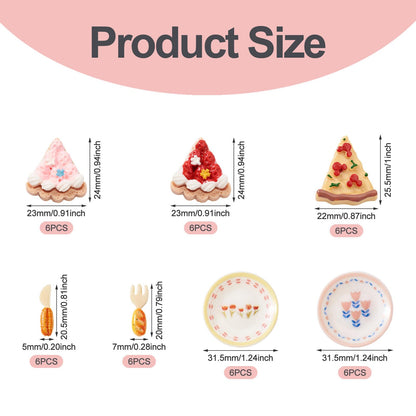 FASHEWELRY 42Pcs Cake Tableware Dollhouse Miniature Accessories Kitchen Tableware Display Ornament Resin Imitation Food Dessert Plate Fork Knife Cabochons for Garden Home Party Landscape Decoration