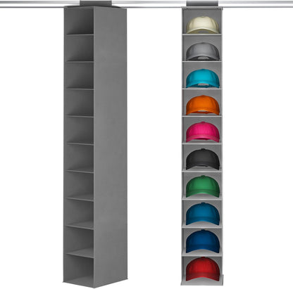 Lifewit 10 Compartments Hat Organizer - 1 Pack Hanging Storage Organizer for Baseball Caps, Holds Up to 40 Hats, Grey