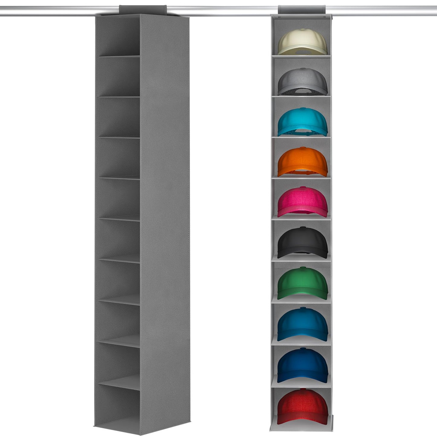 Lifewit 10 Compartments Hat Organizer for Baseball Caps, 1 Pack Hat Rack Hanging Storage organizer, Non-Woven Fabric Display Shelf Holds Up to 40 Hats, Cap Holder Hanger for Closet, Bedroom, Grey
