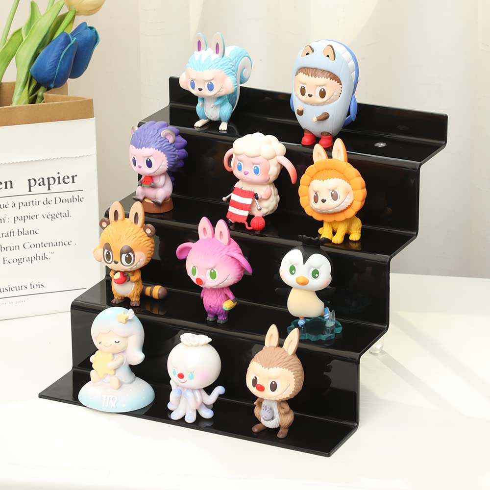ihomecooker Acrylic Stands for Display,4 Tier Black Cupcakes Perfumes Figurines Display Stand Risers Shelf for Decoration and Organizer (2Pack 9x6'')