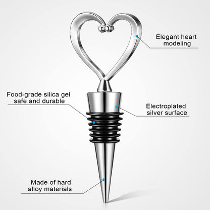 Ferraycle 30 Pcs Heart Wine Stoppers Wedding Bridal Shower Favor for Guests Silver Heart Wine Bottle Openers Champagne Stopper Wine Saver Metal Wine Cork Holder Plugs with Box for Wedding(Classic)