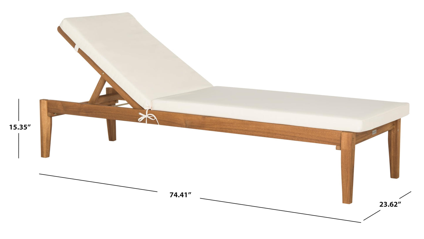 SAFAVIEH Outdoor Collection Arcata Natural Solid Wood/Beige Cushion Adjustable Chaise Lounge Chair (PAT6730A)