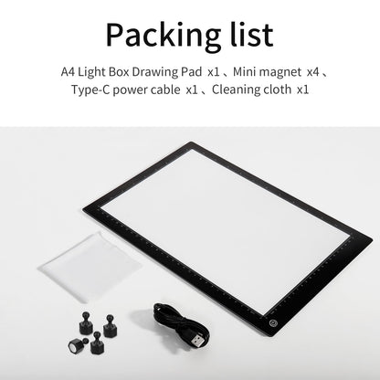 Light Box Drawing Pad A4, Tracing Board with Type-C Charge Cable and Brightness Adjustable for Artists, AnimationDrawing, Sketching, Animation, X-ray Viewing (A4-PS)